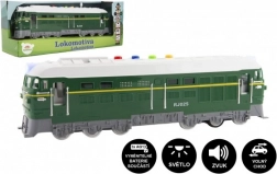 Plastic battery-powered locomotive with sound and light, 35 cm – Green