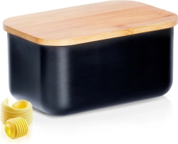 Portaburro in acciaio con coperchio in bambù, nero