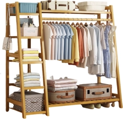 Bambusowy stojak na ubrania z 5 półkami – 130 cm