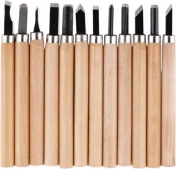 Sada 12 dlát a rydel na dřevo s dřevěnou rukojetí