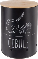Metal Onion Storage Tin with Bamboo Lid BLACK