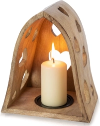 Mango wood candle holder with heart motif 21 × 14.5 × 23.5 cm