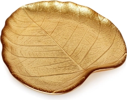Assiette de service en verre en forme de feuille, dorée, 18 × 16 cm