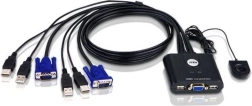 2-port USB VGA cable KVM switch with remote Port Select