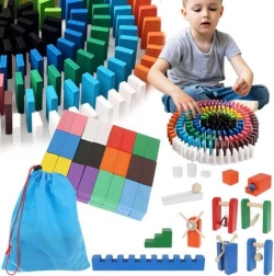 Domino in legno e pista a biglie, 407 pezzi con sacca