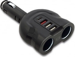 Autós szivargyújtó elosztó 12–24 V, 52 W, 2× USB, USB QC 3.0, USB‑C PD, 2× szivargyújtó aljzat – Qoltec