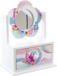 Fa ékszerdoboz virág alakú tükörrel – Unikornis
