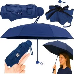 Pocket folding umbrella with UV protection UPF 50+ 90 cm – dark blue with case