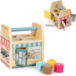 Wooden Educational Cube, Sorting Box, Four Locks, Handle