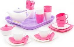 Pink-white tea set with tray - 35 pieces