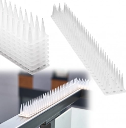Plastic bird spikes, white, dense, 8 modules