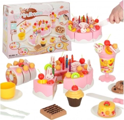 Torta rosa di compleanno da tagliare – set per bambini 75 pz