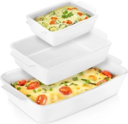 Set of White Ceramic Baking Dishes 3 L / 1.5 L / 0.5 L, 3 pcs