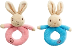 Sonaglio ad anello arcobaleno con coniglietto Peter Rabbit e Flopsy rosa