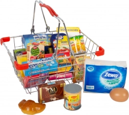 Metal shopping basket with food mock-ups small foot