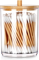VILDE container for cotton swabs and cosmetic pads with bamboo lid
