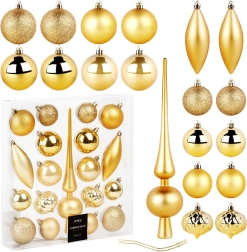 Zlati nezlomljivi božični okraski s špico, 19 kosov