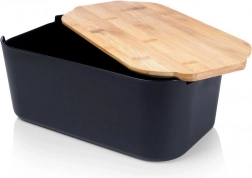 Posoda za kruh s pokrovom iz bambusa in desko, črna 33 × 18,5 × 12 cm