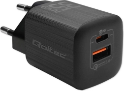 Caricatore da rete QOLTEC 35 W GaN Ultra, 1× USB‑C PD + 1× USB‑A, nero