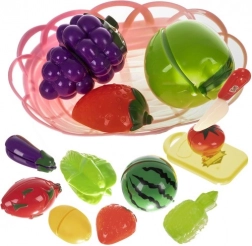 Set fruit en groenten om te snijden in mandje met snijplank en mesje