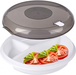 Mikrohullámú sütőbe való osztott tányér, 25 cm, szellőző fedéllel