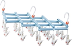 Opvouwbaar droogrek met knijpers, 19 knijpers, lichtblauw