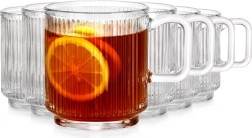 Kozarci z ročajem 350 ml, set 6 kosov, rebrasto steklo Vilde