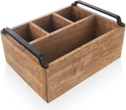 Træorganizer til bestik, krydderier og saucer i mangotræ