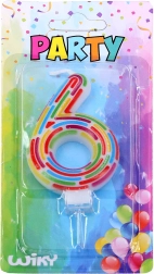 Party taartkaars nummer 6 – streepjes