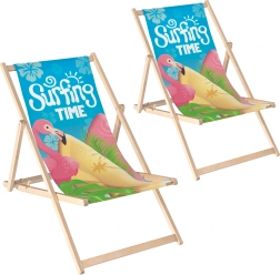 Set van 2 inklapbare houten strand- en tuinligstoelen met verstelbare rugleuning