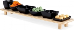 Ceramic black bowls on a bamboo tray, 7-piece set, 50 cm