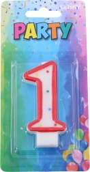 Party candle number 1 red with polka dots