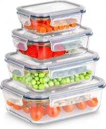 Glass food containers with lids and seals, set of 4