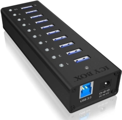 Icy Box aktiv 10-port USB 3.0-hub med aluminiums-kabinet