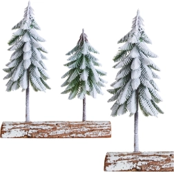 Decoratieve kerstcompositie met besneeuwde boompjes op houten basis 34 × 28 cm