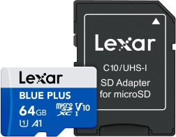 Lexar microSDXC Blue Plus 64 GB A1 U1 V10 with adapter