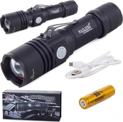 Tactical flashlight BAILONG CREE XM-L T6 with zoom, side light and USB charging