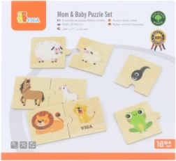 VIGA Wooden Puzzle: Mom and Baby – Animal Pairs