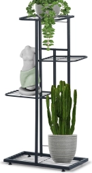 Support à plantes noir en métal, 4 niveaux, 80 cm