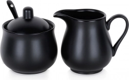Porcelain sugar bowl and milk jug, black, 3-piece set