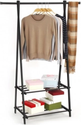Metalen kledingrek met 2 legplanken, zwart MODERNHOME
