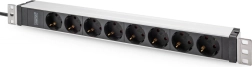 Racková PDU-lijst 19" met 8 Schuko-stopcontacten, ingang IEC C20, 16 A, 230 V, kabel 2 m, aluminium uitvoering