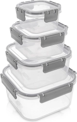 Set of square food storage containers with sealing, 4 pcs
