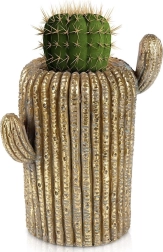 Vaso/portavaso dorato a forma di cactus 34,5 cm