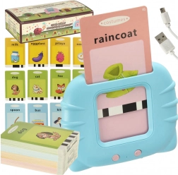 Kids’ audio reader and cards for learning English, 112 double-sided cards, blue