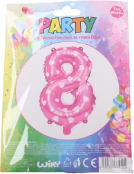 Inflatable balloon number 8 pink with little hearts