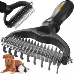 PURLOV Double-Sided Dematting and Deshedding Rake for Dogs and Cats