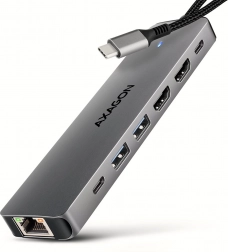AXAGON HMC-7HX2 multiport USB‑C hub 7‑i‑1 med 2× HDMI 4K/60 Hz, 2× USB‑A, USB‑C, GLAN og PD 100 W