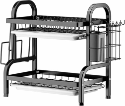 Velký dvoupatrový odkapávač na nádobí, černý