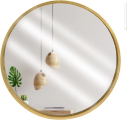 Miroir mural rond avec cadre en bois doré 30 cm